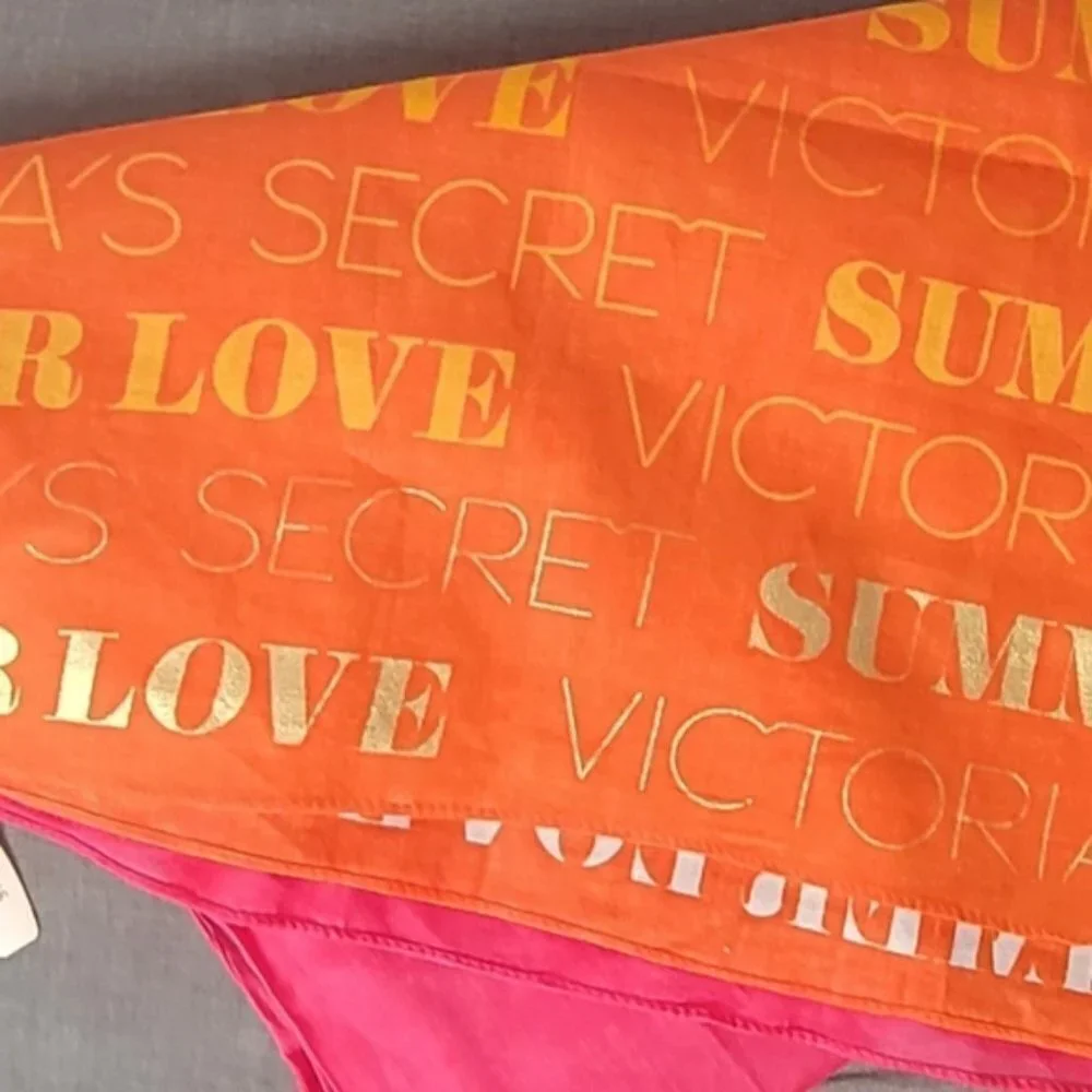 NWT Victoria’s Secret Y2K Pink Orange Logo Scarf Beaded Summer Wrap